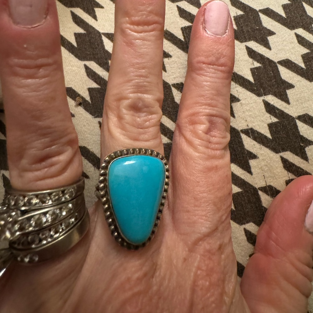 Sterling silver sleeping beauty turquoise ring marked vintage southwest.  size 7